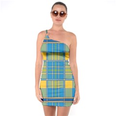 Plaid Tartan Scottish Blue Yellow One Soulder Bodycon Dress