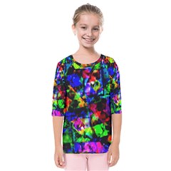 Multicolored Abstract Print Kids  Quarter Sleeve Raglan Tee