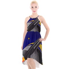 Science Fiction Sci Fi Sci Fi Logo High-low Halter Chiffon Dress  by Pakrebo