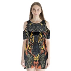 Tiger Predator Abstract Feline Shoulder Cutout Velvet One Piece by Pakrebo