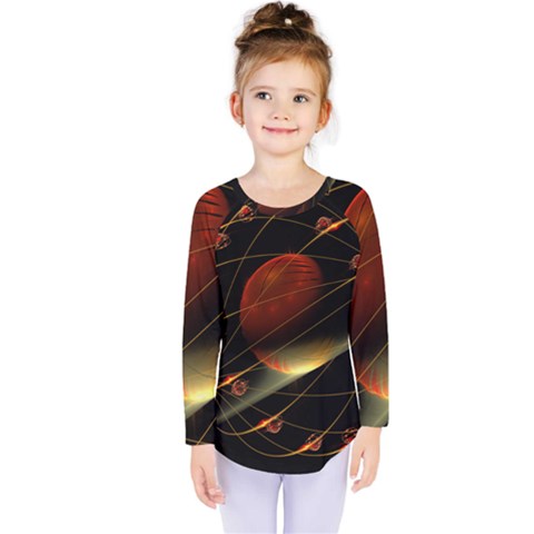 Fractal Digital Art Kids  Long Sleeve Tee by Pakrebo