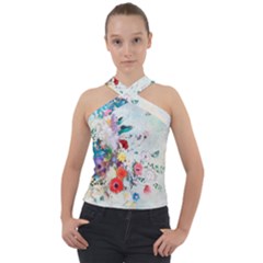 Floral Bouquet Cross Neck Velour Top by Sobalvarro