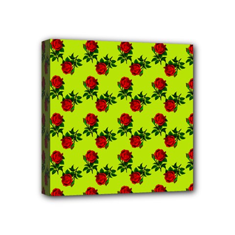 Red Roses Lime Green Mini Canvas 4  X 4  (stretched) by snowwhitegirl