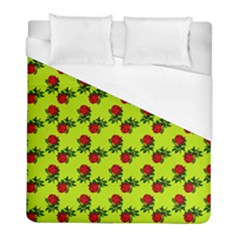 Red Roses Lime Green Duvet Cover (full/ Double Size) by snowwhitegirl