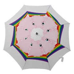 Pink Fluffy Unicorns Dancing On Rainbows Drawing Hook Handle Umbrellas (large)