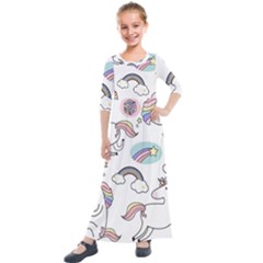 Cute Unicorns With Magical Elements Vector Kids  Quarter Sleeve Maxi Dress by Sobalvarro