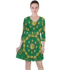 Fauna Bloom Mandalas On Bohemian Green Leaves Ruffle Dress by pepitasart