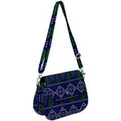 Beautiful Knitted Christmas Pattern Blur Green Saddle Handbag by Vaneshart