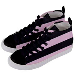 Black And Light Pastel Pink Large Stripes Goth Mime French Style Women s Mid-top Canvas Sneakers by genx