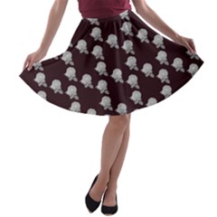 White Rose In Maroon A-line Skater Skirt