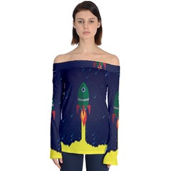 Rocket Halftone Astrology Astronaut Off Shoulder Long Sleeve Top by Wegoenart