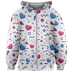 Hearts Seamless Pattern Memphis Style Kids  Zipper Hoodie Without Drawstring