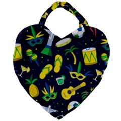 Seamless Brazilian Carnival Pattern With Musical Instruments Giant Heart Shaped Tote by Vaneshart