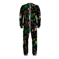 Floral Pattern With Plants Sloth Flowers Black Backdrop Onepiece Jumpsuit (kids) by Vaneshart