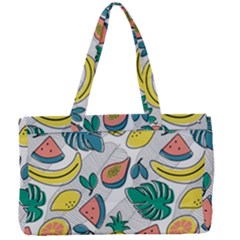 Seamless Pattern Tropical Fruit Banana Watermelon Papaya Lemon Orange Monstera Canvas Work Bag by Vaneshart