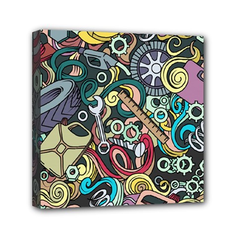 Cartoon-cute-doodles-hand-drawn-auto-service-seamless-pattern Mini Canvas 6  X 6  (stretched)