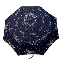 Hand Drawn Scratch Style Night Sky With Moon Cloud Space Among Stars Seamless Pattern Vector Design  Folding Umbrellas