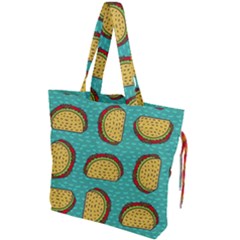 Taco Drawing Background Mexican Fast Food Pattern Drawstring Tote Bag by BangZart