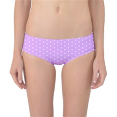 White Polka Dot Pastel Purple Background, Pink Color Vintage Dotted Pattern Classic Bikini Bottoms by Casemiro