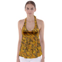 Brown And Orange Camouflage Babydoll Tankini Top by SpinnyChairDesigns