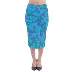 Blue Turquoise Teal Camouflage Pattern Velvet Midi Pencil Skirt by SpinnyChairDesigns