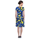 Blue and Yellow Camouflage Pattern Short Sleeve Front Wrap Dress View2