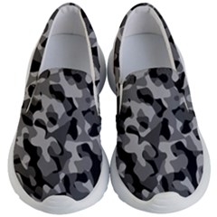 Grey And Black Camouflage Pattern Kids Lightweight Slip Ons by SpinnyChairDesigns