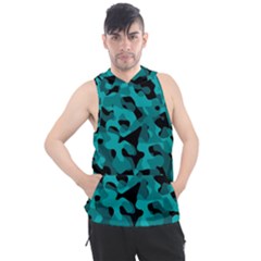 Black And Teal Camouflage Pattern Men s Sleeveless Hoodie by SpinnyChairDesigns