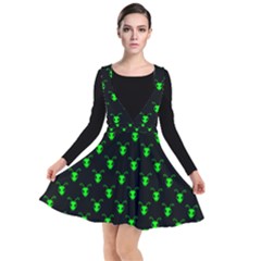 Neon Green Bug Insect Heads On Black Plunge Pinafore Dress by SpinnyChairDesigns