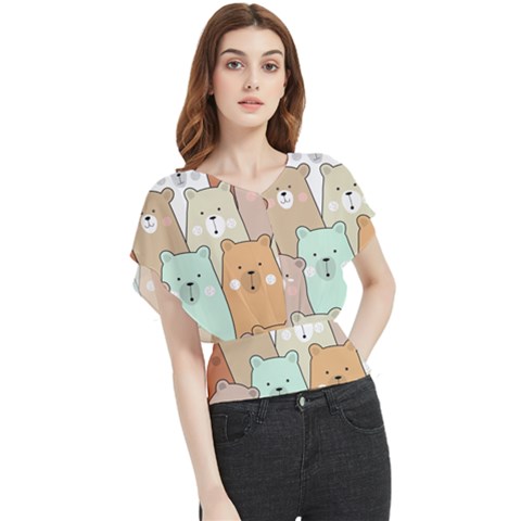 Colorful-baby-bear-cartoon-seamless-pattern Butterfly Chiffon Blouse by Sobalvarro