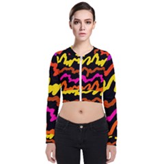 Multicolored Scribble Abstract Pattern Long Sleeve Zip Up Bomber Jacket