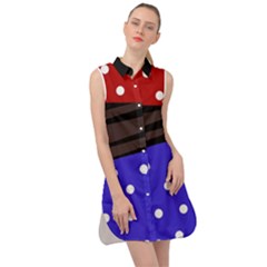 Mixed-lines-dots Black-bg Sleeveless Shirt Dress by Casemiro