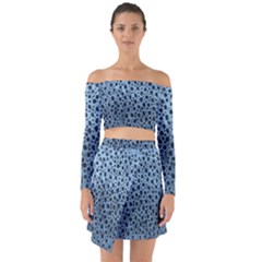 Blue Spotty Pattern Off Shoulder Top With Skirt Set