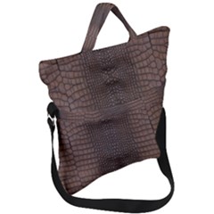 Brown Alligator Leather Skin Fold Over Handle Tote Bag by LoolyElzayat