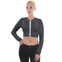 Black And White Geometric Kinetic Pattern Long Sleeve Cropped Velvet Jacket