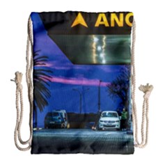 Night Scene Gas Station Building, Montevideo, Uruguay Drawstring Bag (large)