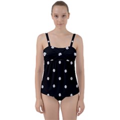 Black And White Baseball Motif Pattern Twist Front Tankini Set by dflcprintsclothing