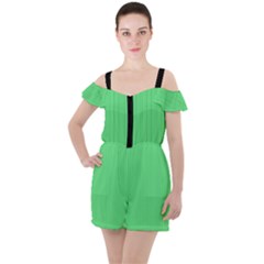 Algae Green & Black -  Ruffle Cut Out Chiffon Playsuit by FashionLane