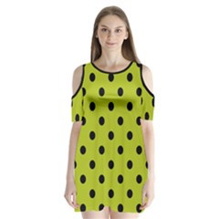 Large Black Polka Dots On Acid Green - Shoulder Cutout Velvet One Piece by FashionLane