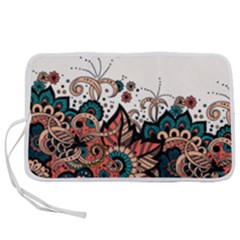 Orange Baatik Print Pen Storage Case (m) by designsbymallika