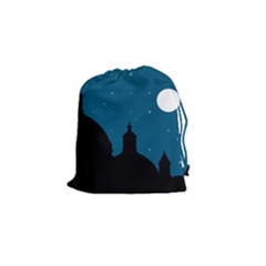 Silhouette Night Scene Cityscape Illustration Drawstring Pouch (small)