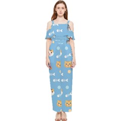 Cute Cat Pattern Draped Sleeveless Chiffon Jumpsuit