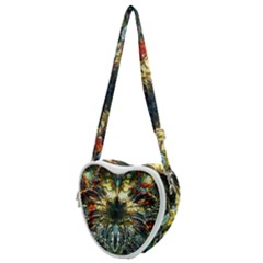 Multicolor Floral Art Copper Patina  Heart Shoulder Bag by CrypticFragmentsDesign