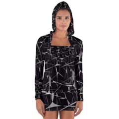 Black And White Splatter Abstract Print Long Sleeve Hooded T-shirt