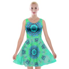 Blue Green  Twist Velvet Skater Dress by LW323