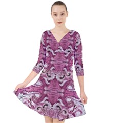 Pink Marbling Symmetry Quarter Sleeve Front Wrap Dress by kaleidomarblingart