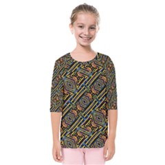 Electric Neon Lines Pattern Design Kids  Quarter Sleeve Raglan Tee