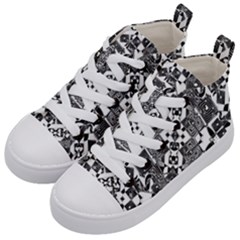 Black And White Geometric Print Kids  Mid-top Canvas Sneakers by dflcprintsclothing