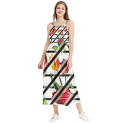 Stripes Tulips Pattern Boho Sleeveless Summer Dress