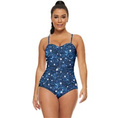 Dark Blue Stars Retro Full Coverage Swimsuit